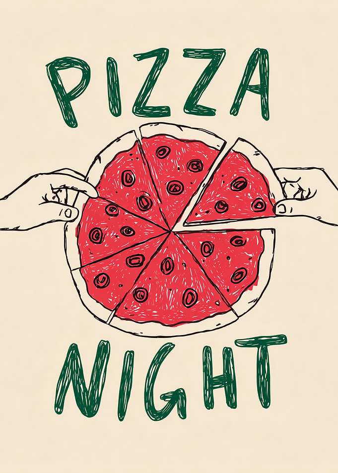 Pizza Night Hand-Drawn Illustration