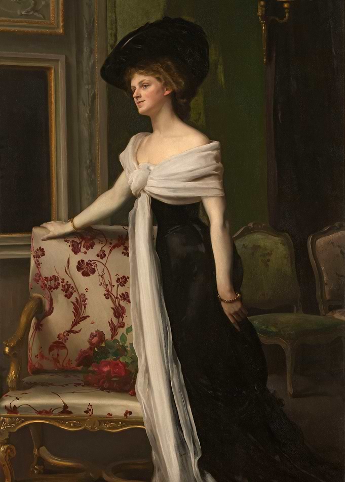 Elegant Woman in Black Dress and Hat