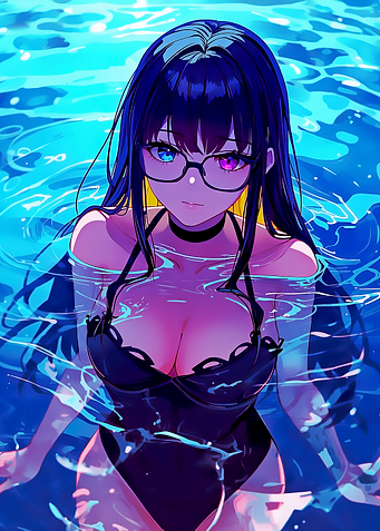 Anime Girl in Water with Glasses