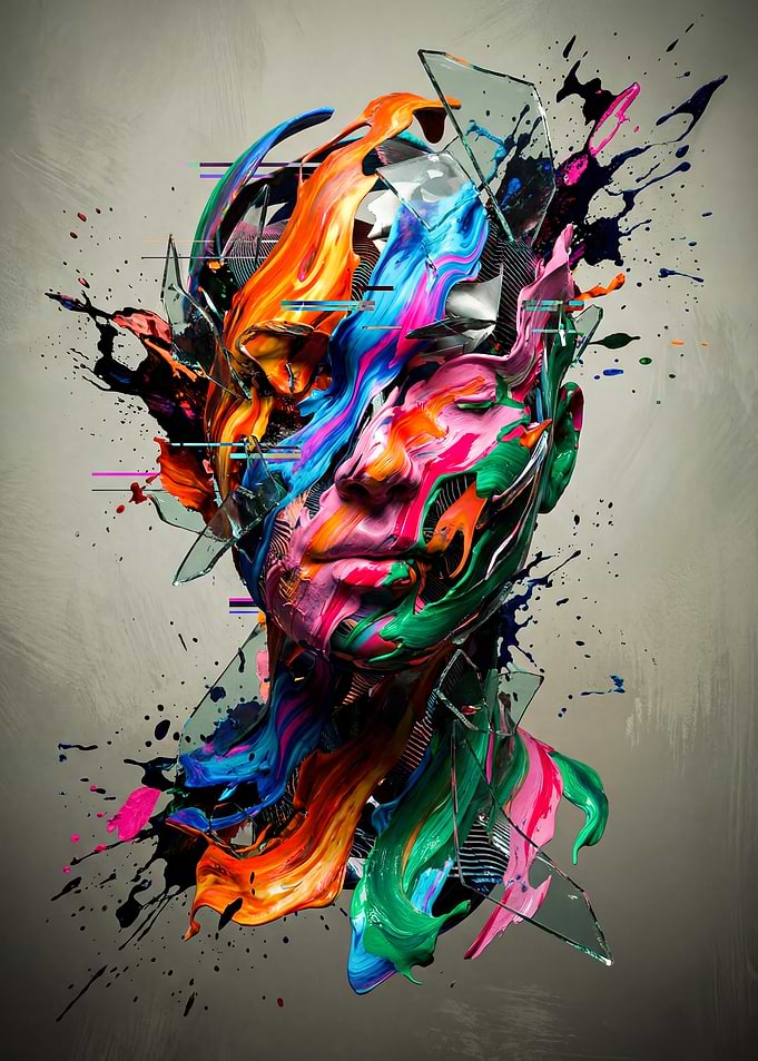 Abstract Human Head with Colorful Splatters