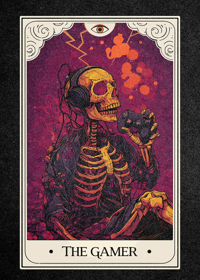 The Gamer Skeleton Tarot Card