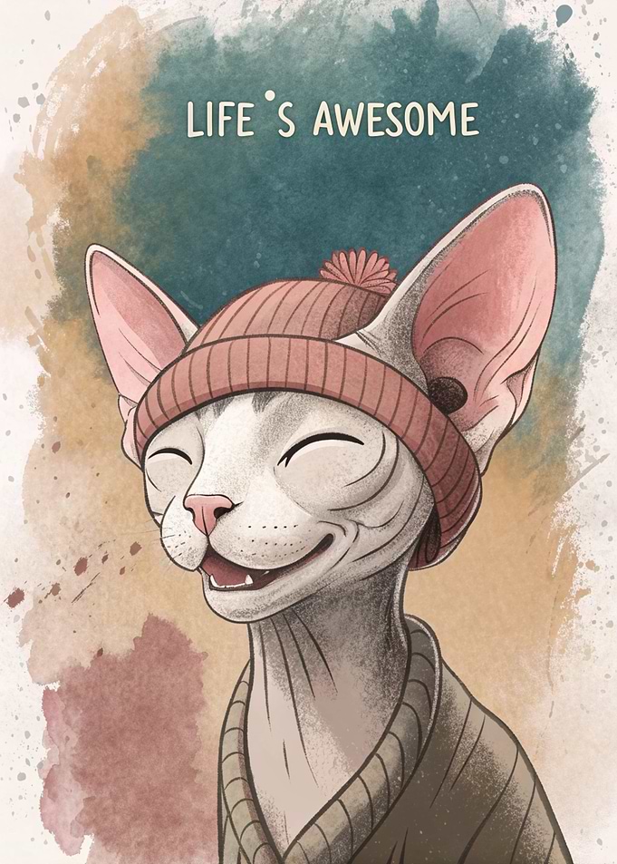 Sphynx Cat Wearing a Beanie