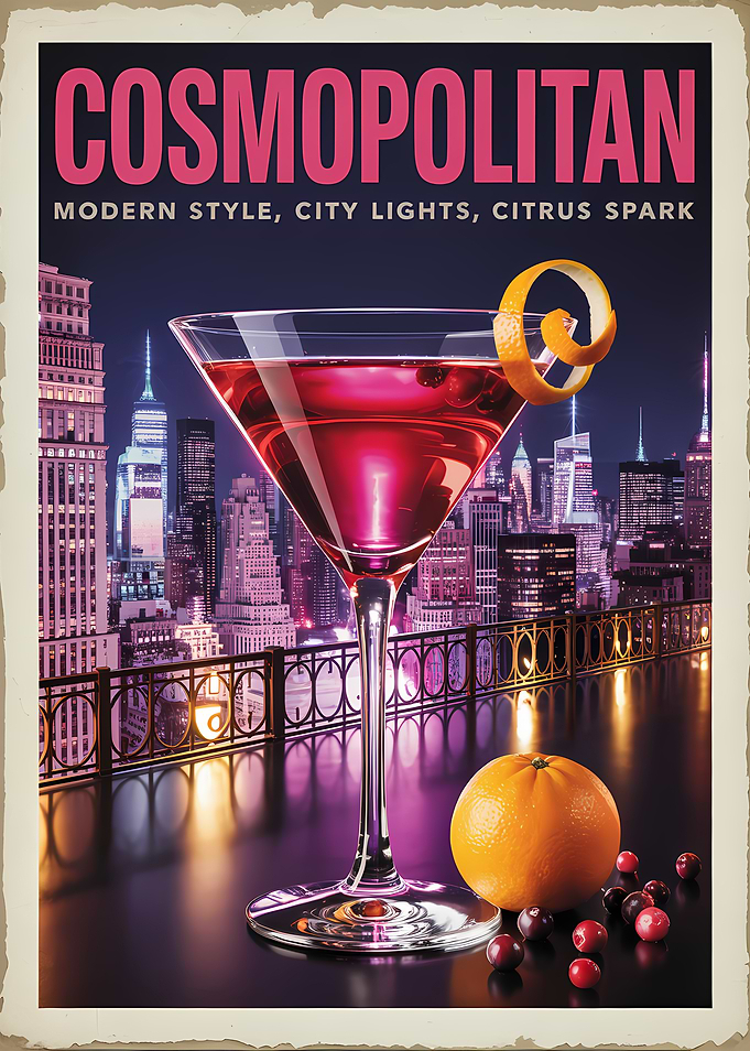 Cosmopolitan Cocktail with Cityscape