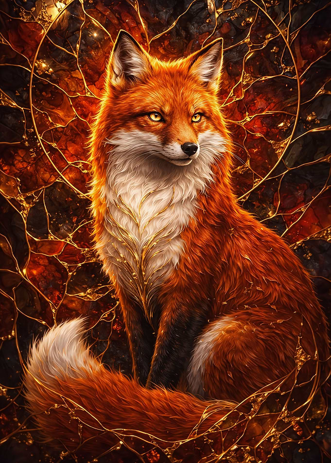 Golden Fox in Fiery Background