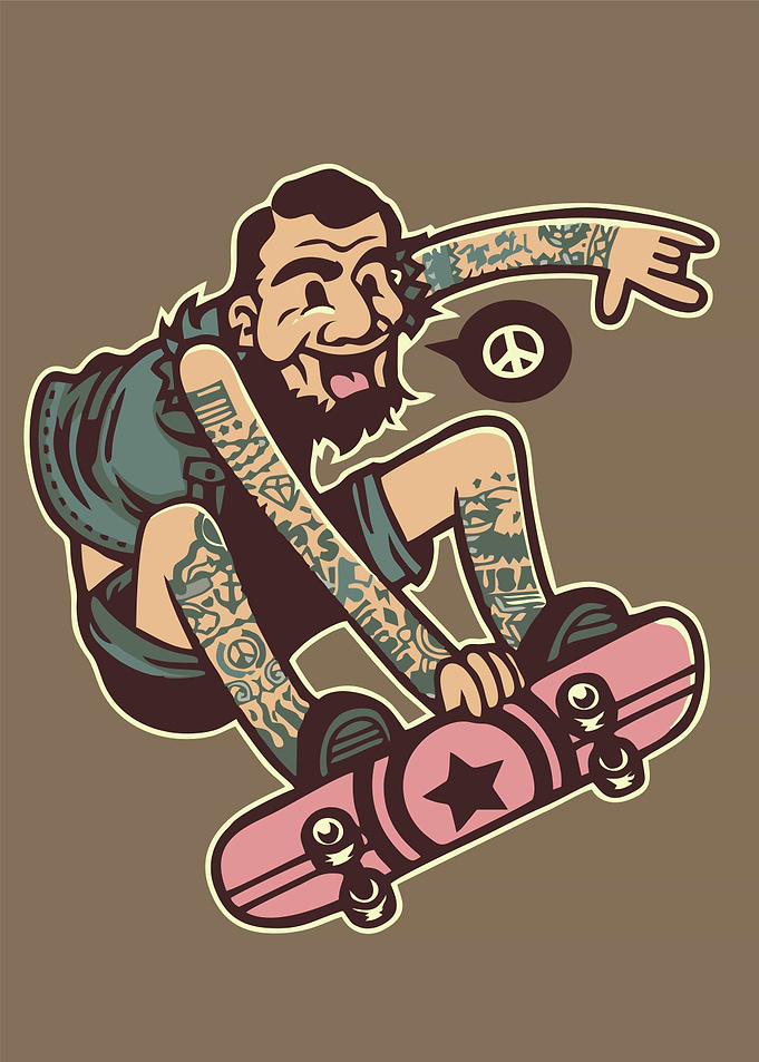 Tattooed Skater with Peace Symbol