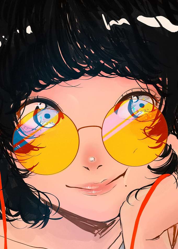 Anime Girl with Yellow Glasses