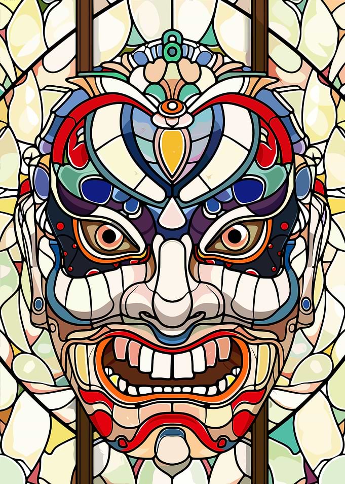 Stained Glass Japanese Mask
