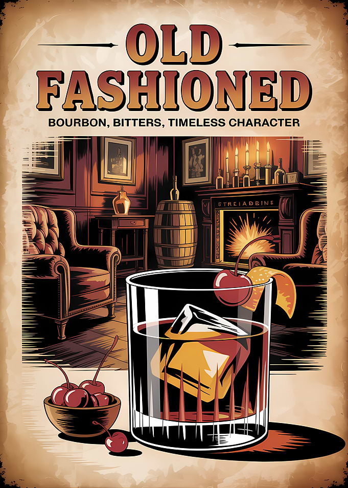 Old Fashioned Cocktail Vintage Poster