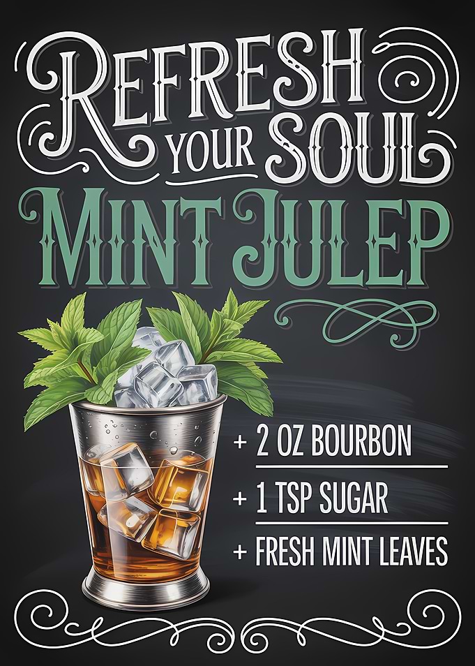Mint Julep Recipe Chalkboard Art