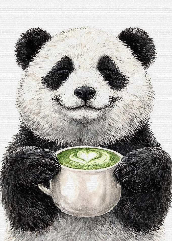 Panda Holding Matcha Latte