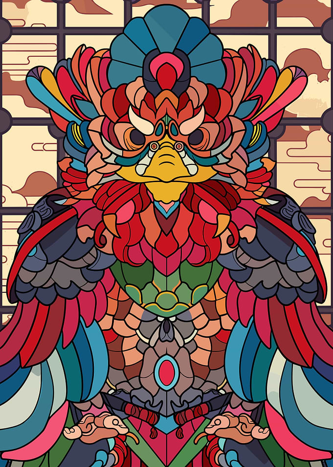 Colorful Mythical Bird Illustration