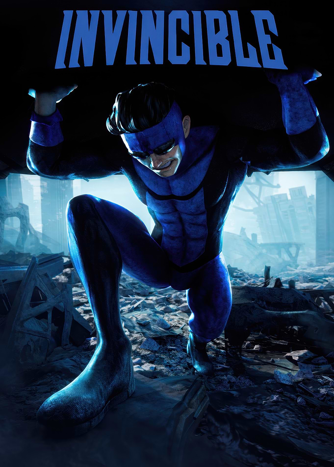 Invincible Superhero in Ruined City