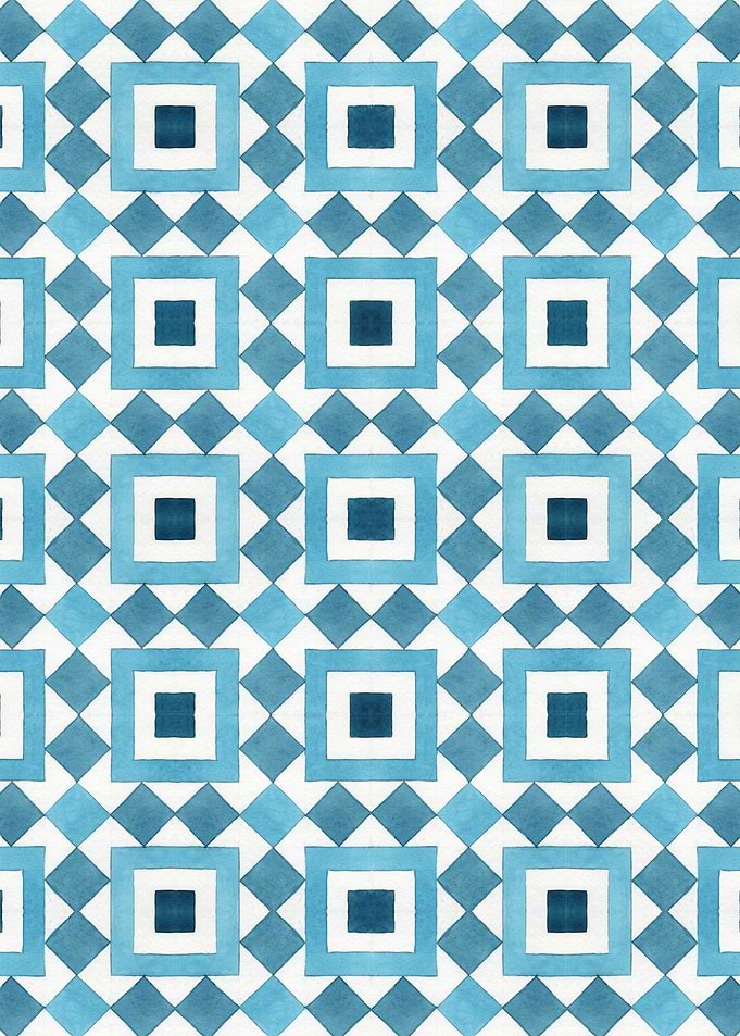 Geometric Blue and White Square Pattern