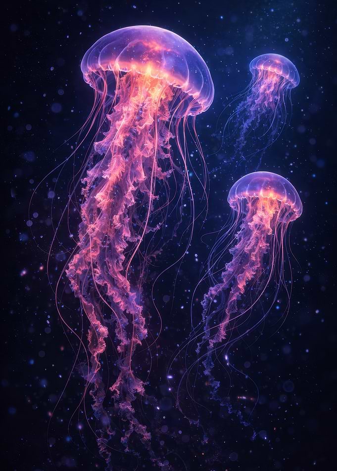 Glowing Jellyfish in Deep Space