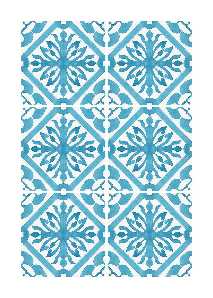 Blue and White Floral Tile Pattern