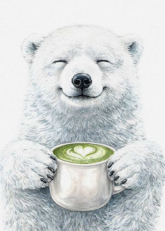 Happy Polar Bear with Matcha Latte