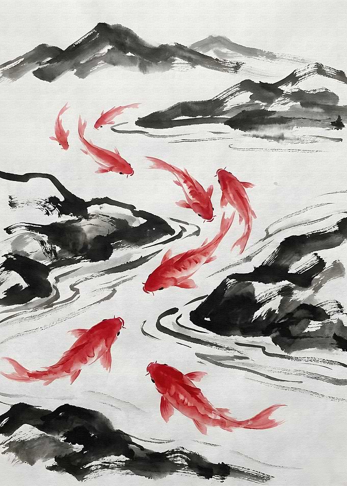 Red Koi Fish Swimming in Water