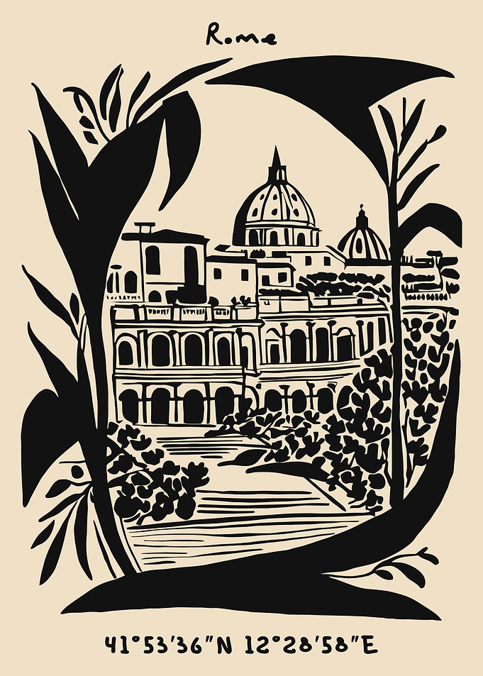 Rome Cityscape with Floral Frame