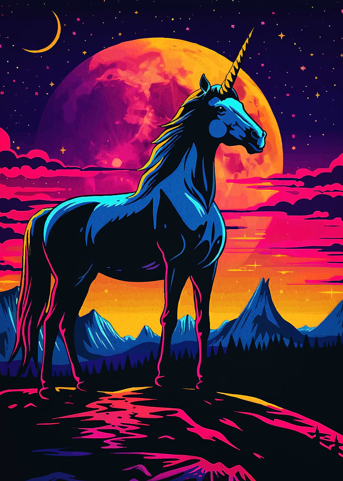 Unicorn in a Neon Landscape