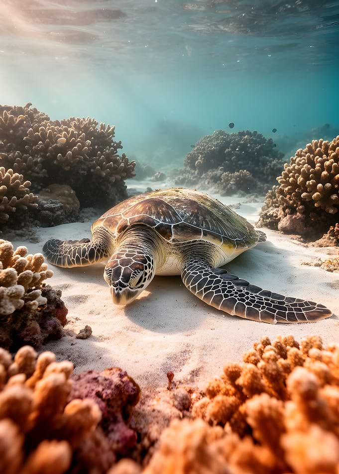 Sea Turtle on Sandy Ocean Floor