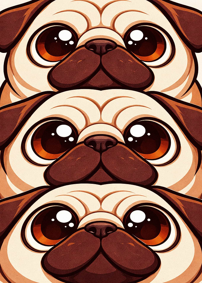 Three Cute Pugs Stacked