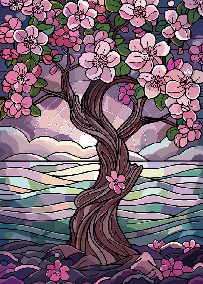 Stained Glass Cherry Blossom Tree
