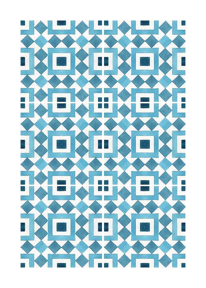 Geometric Blue and White Pattern
