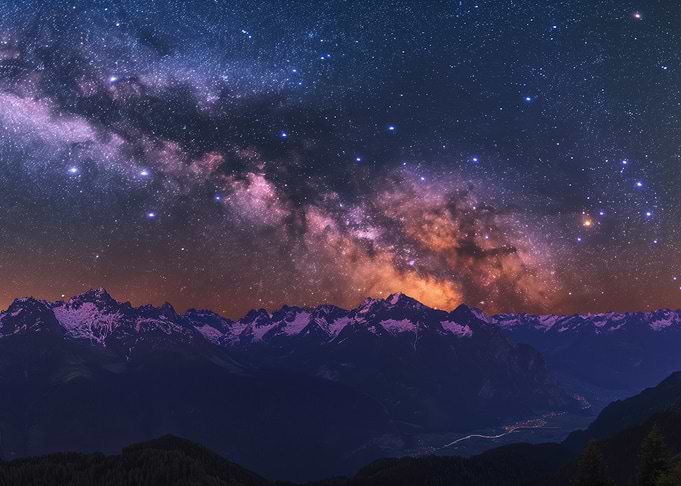 Milky Way over snow-capped mountains