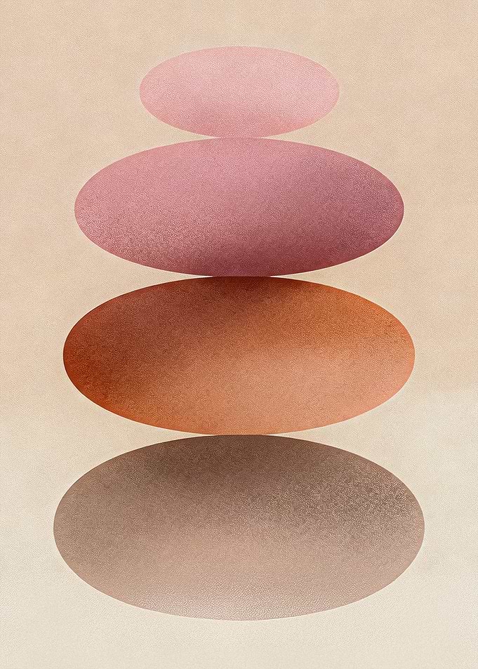 JAPANDI ZEN Pastel Balancing Stones Abstract Art