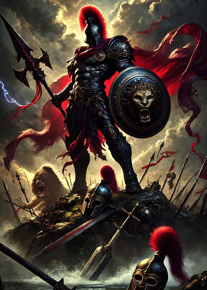 Spartan Warrior with Lion Shield