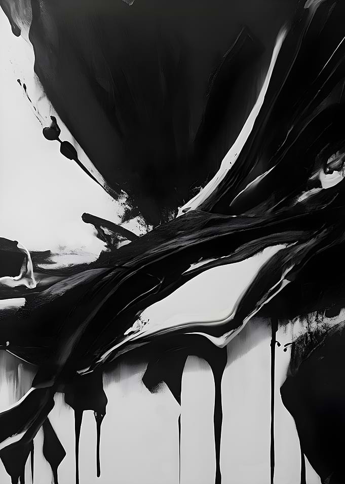 Abstract Black and White Drip Painting