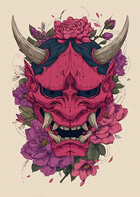 Japanese Oni Mask with Flowers
