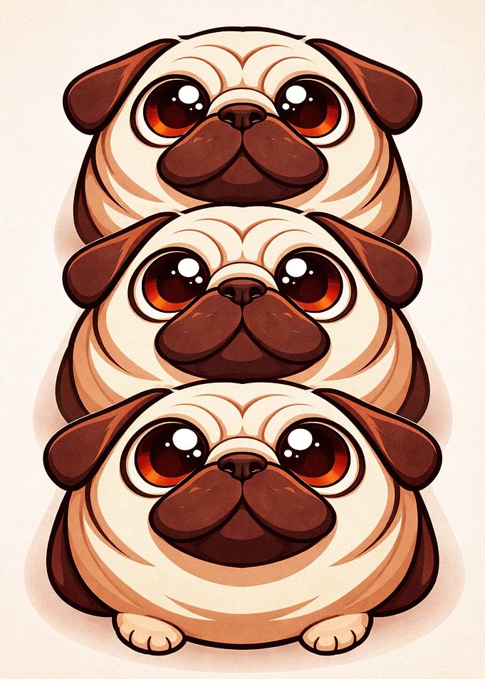 Stack of Cute Pugs