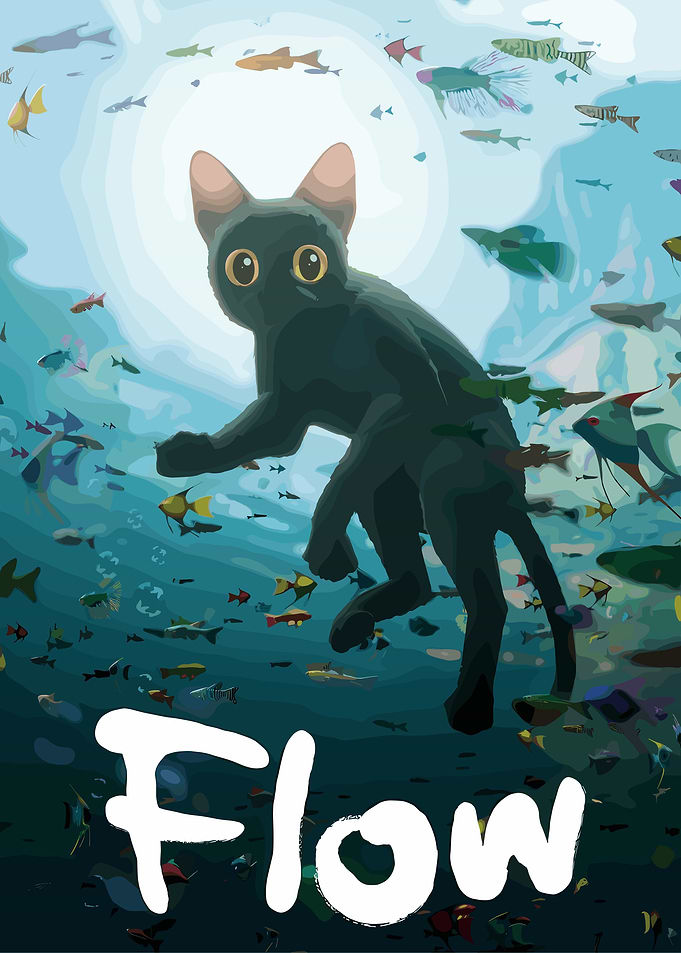 Black Cat Swimming with Fish
