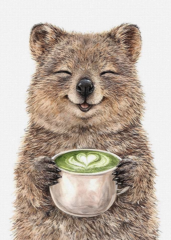 Happy Quokka with Matcha Latte