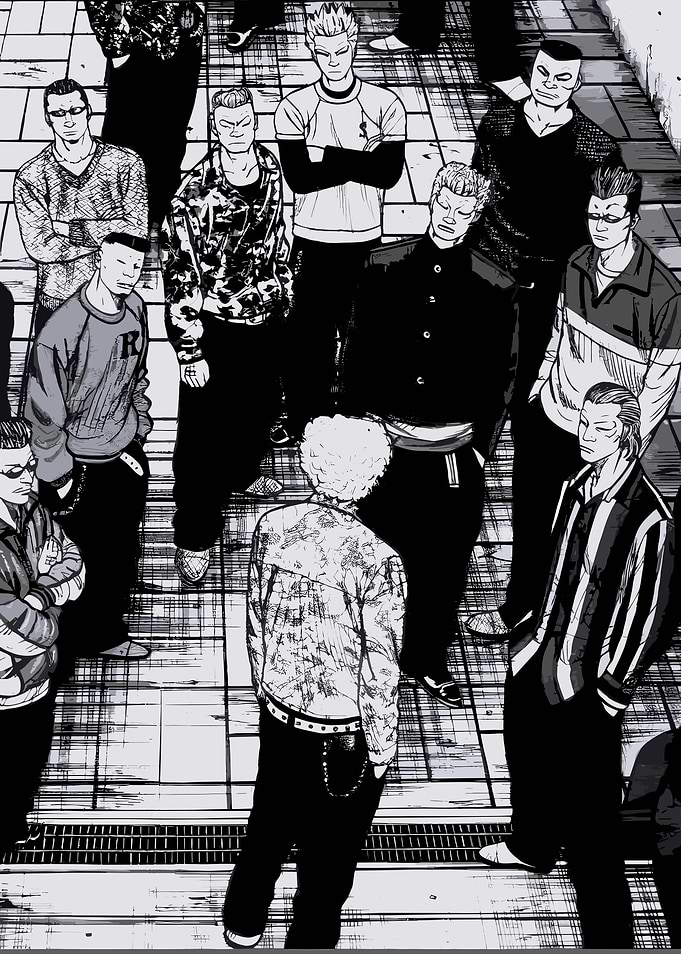 Group of young men in a manga style