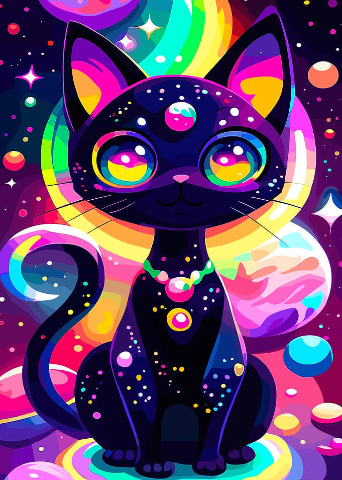 Cosmic Cat with Rainbow Aura