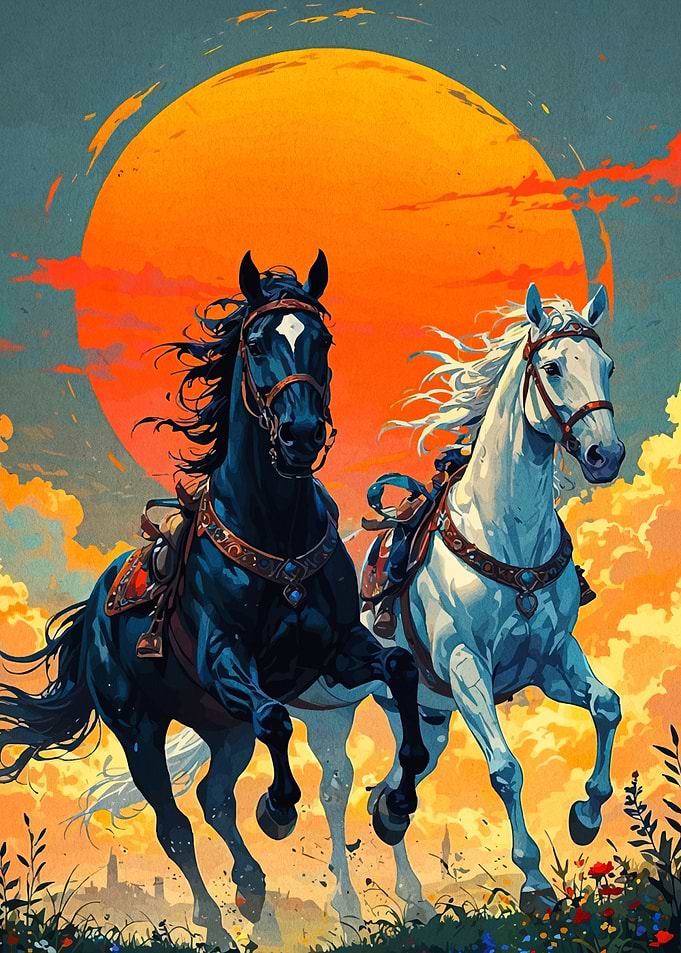 Horses Running at Sunset