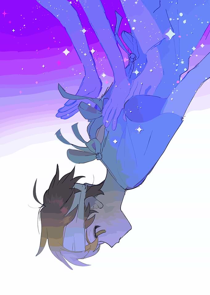 Anime characters in a starry sky
