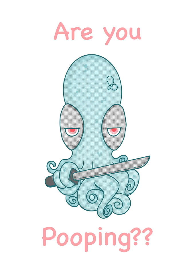 Octopus with Knife and Text