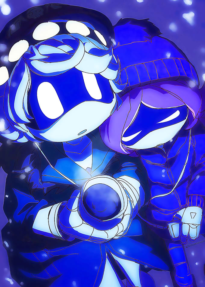 Two anime characters in blue