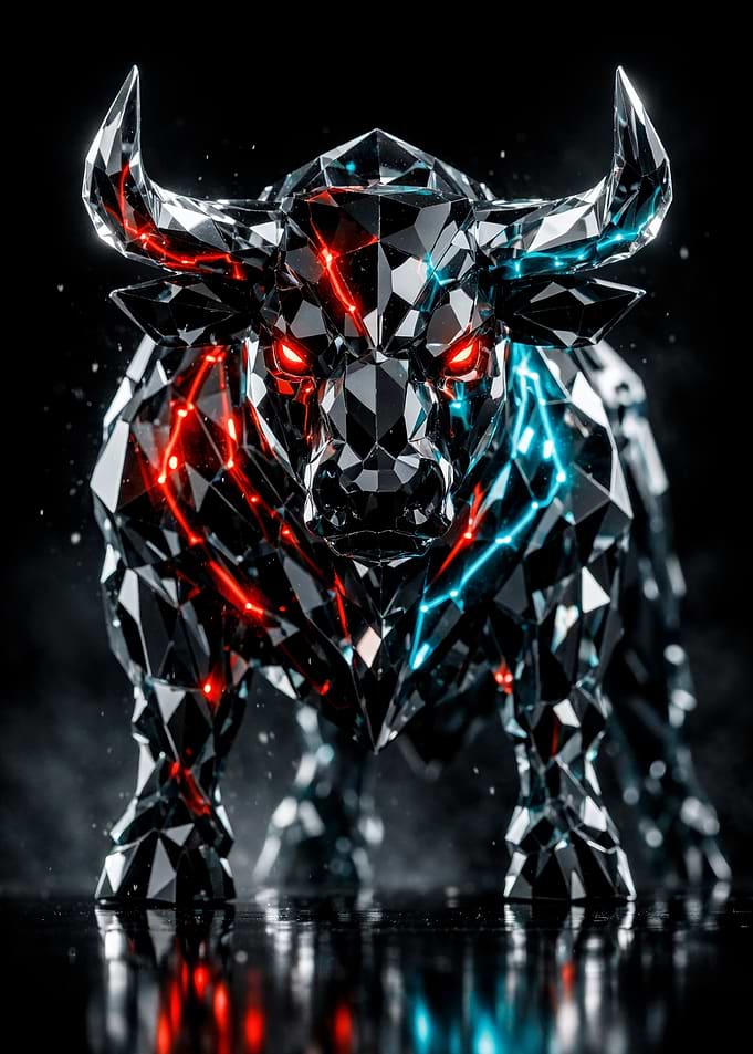 Crystal Bull with Red and Blue Energy