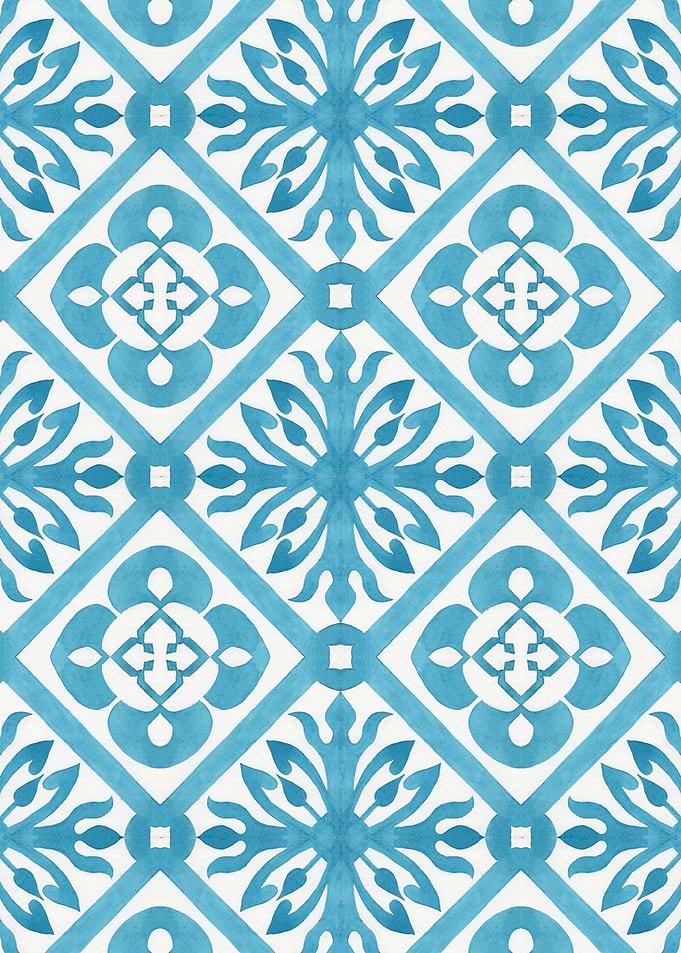 Blue and White Floral Tile Pattern