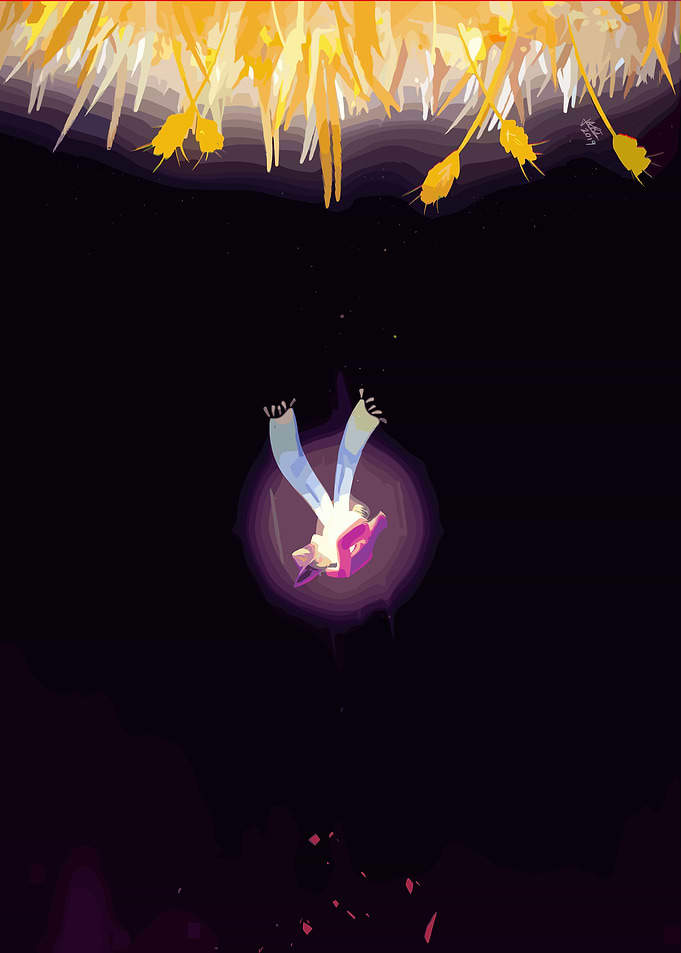 Character falling in dark void
