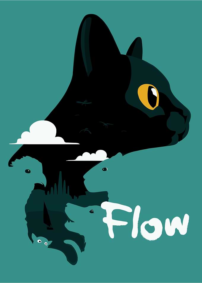 Black Cat Silhouette with Landscape