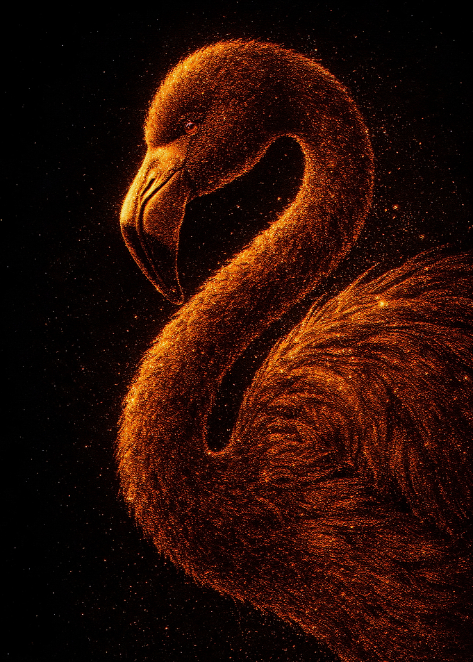 Flamingo made of glowing particles