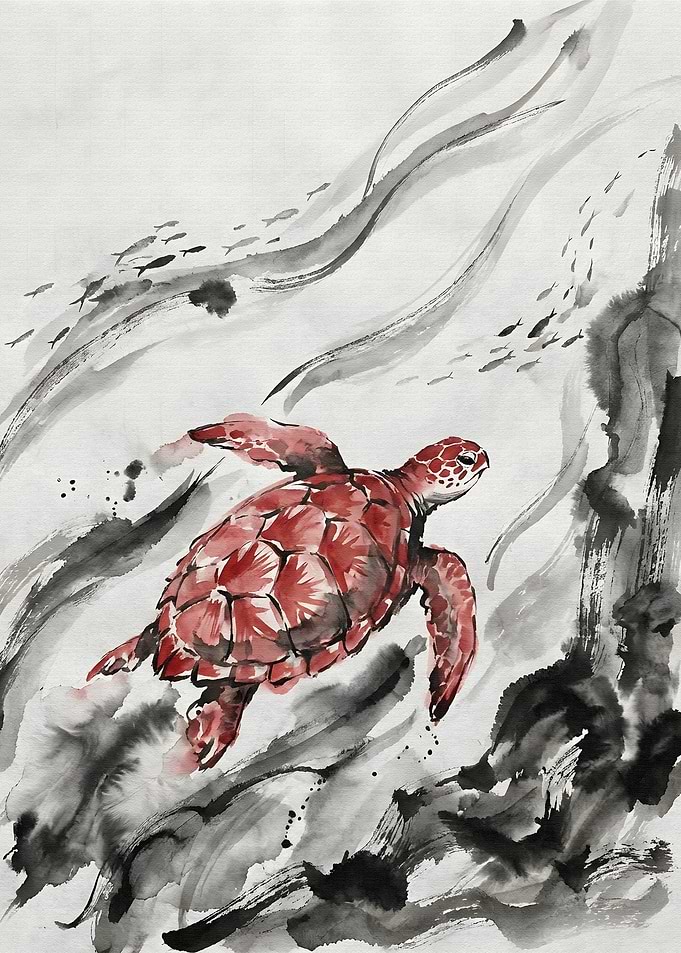 Red Sea Turtle Swimming in Water