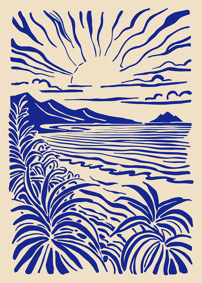 Sunrise over the Ocean with Tropical Plants