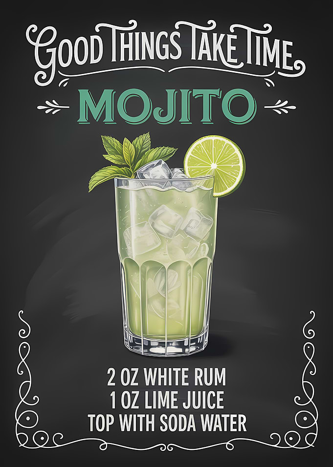 Mojito Cocktail Recipe Chalkboard Art