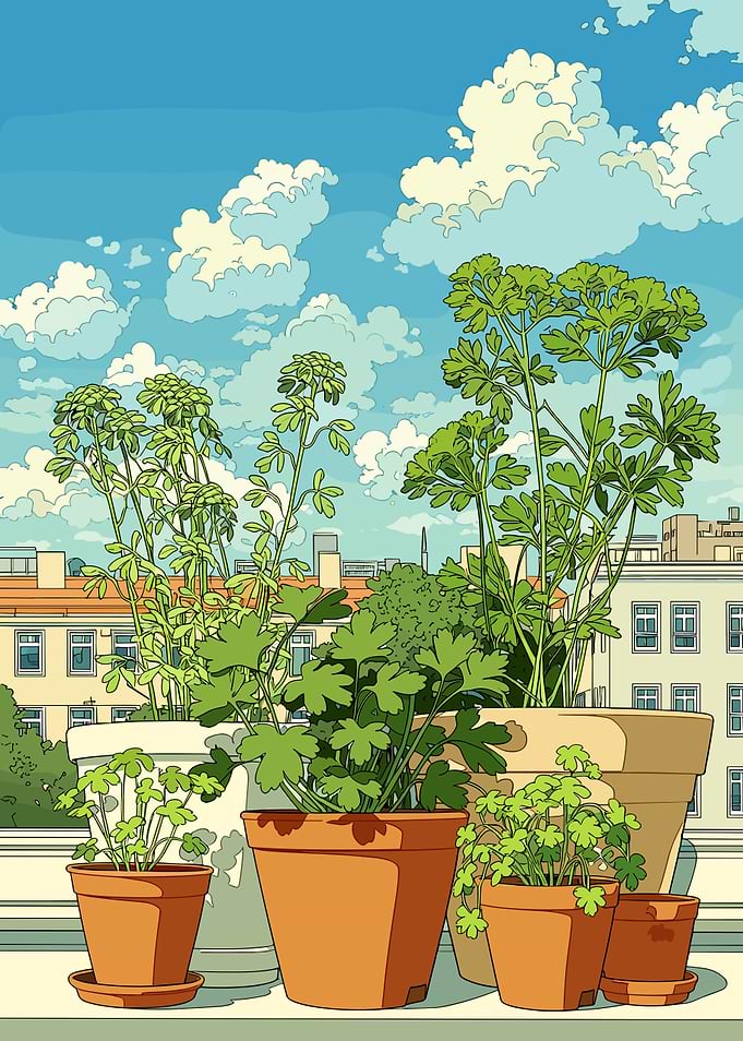 Potted Herbs on a Balcony